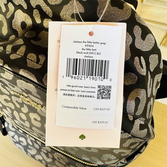 Kate Spade Chelsea Medium leopard print Backpack NWT Black Gold - Picture 4 of 8